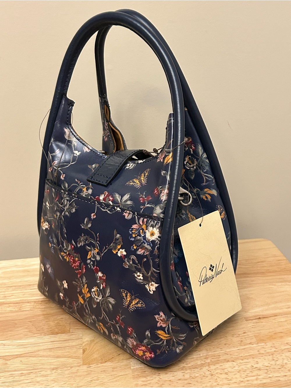 Patricia Nash Navy Floral Shoulder Bag with Buckle Detail - Picture 8 of 16